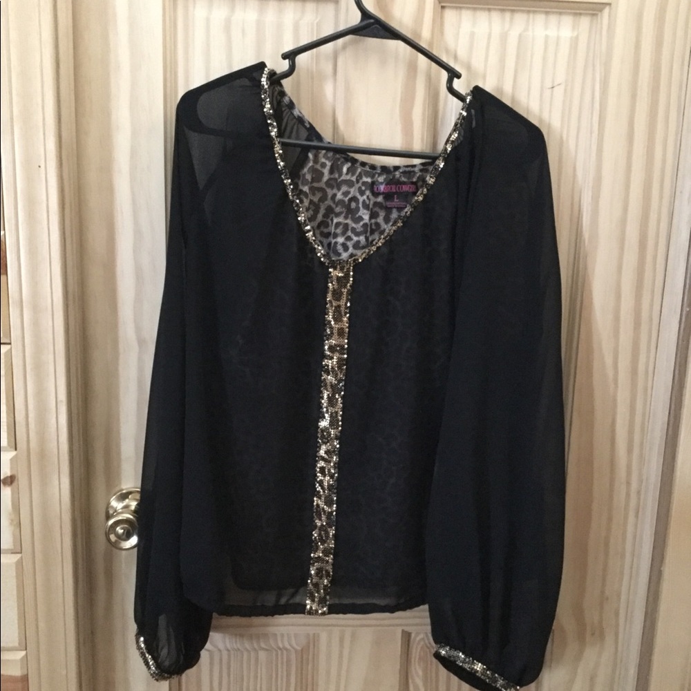 Sheer black and leopard rock and roll cowgirl top